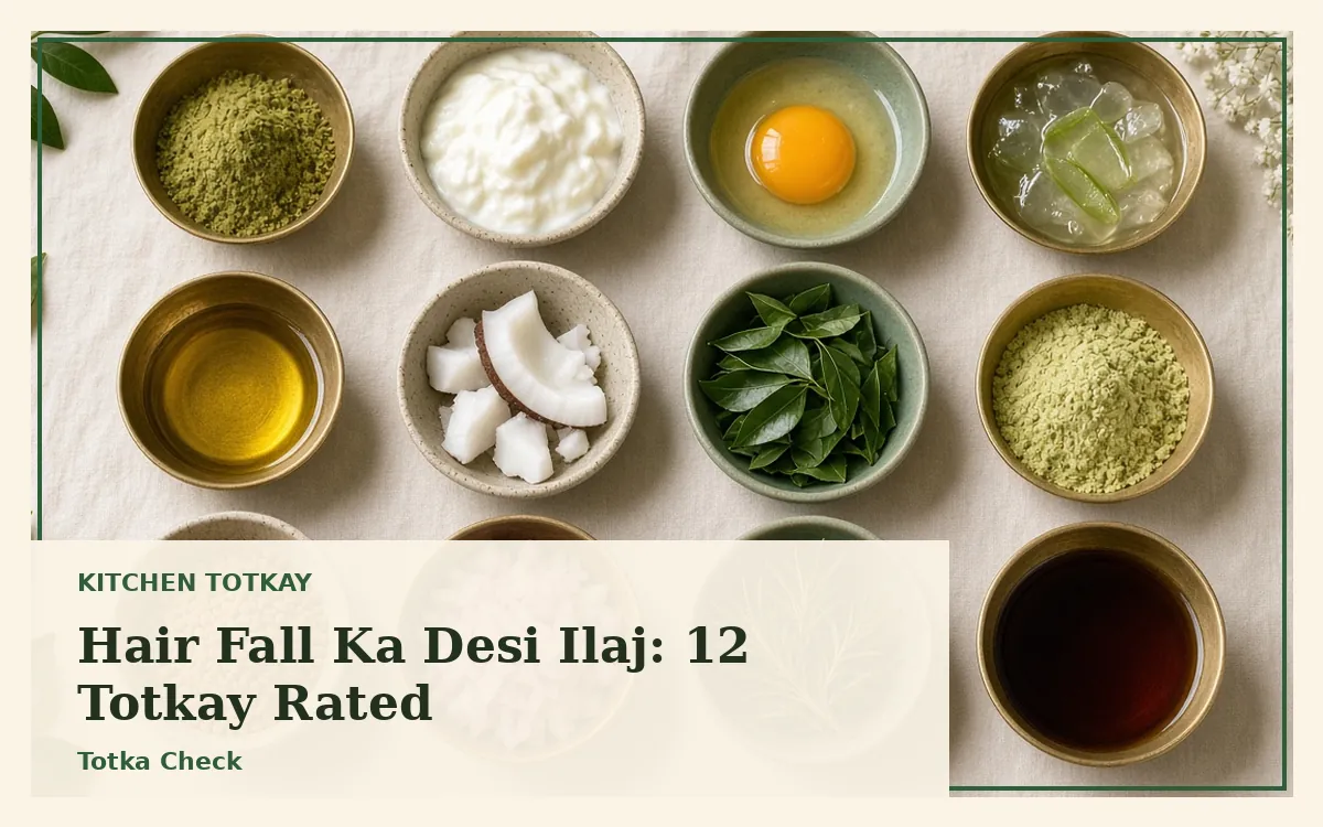 Twelve bowls of desi hair remedies including henna, yogurt, egg, aloe and fenugreek