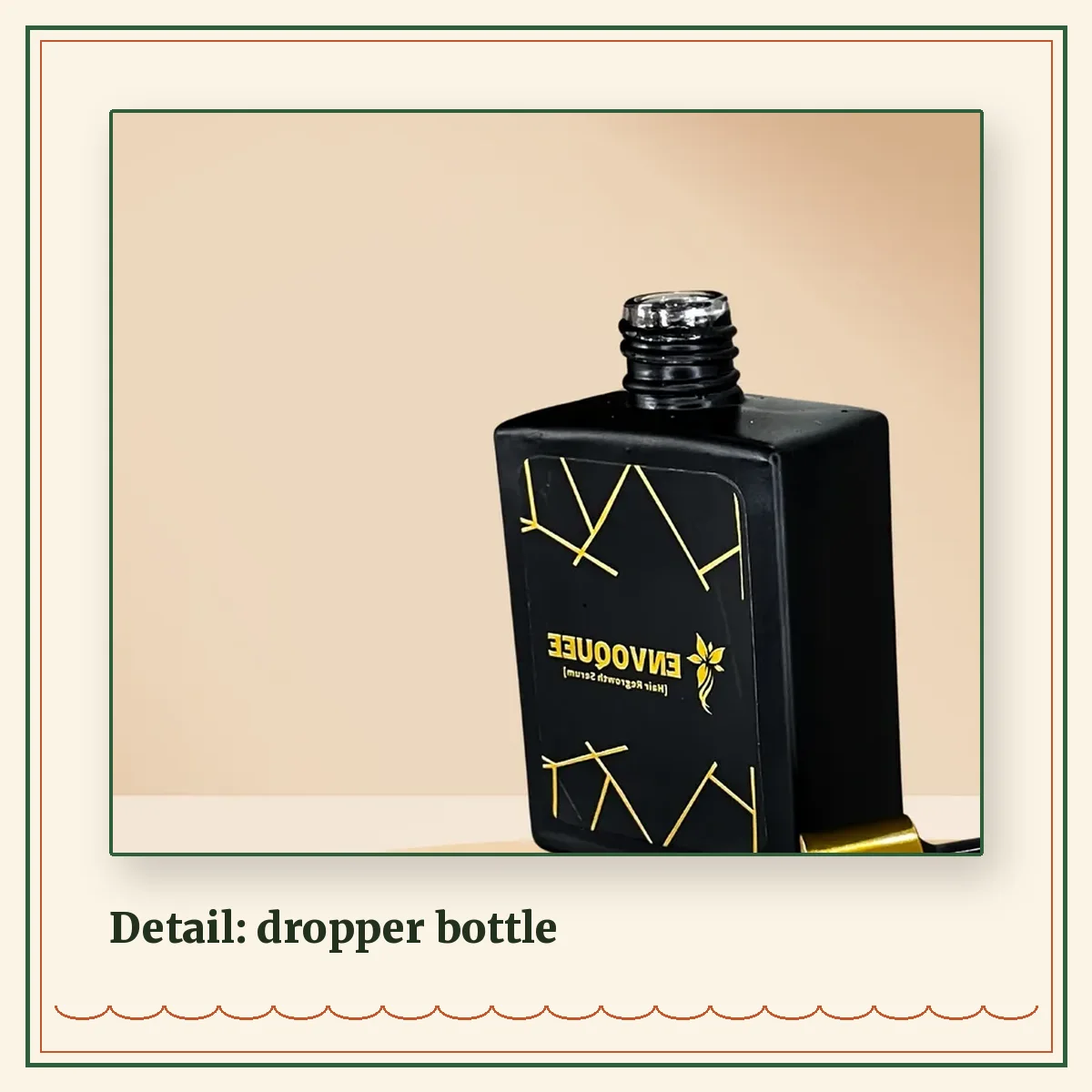 Close-up of the kit's glass dropper bottle